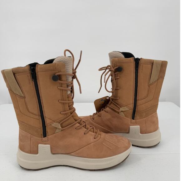 NWT Ecco Women's Tan Solice Leather Cashmere Insulated High Boots Size 39 - Picture 2 of 11